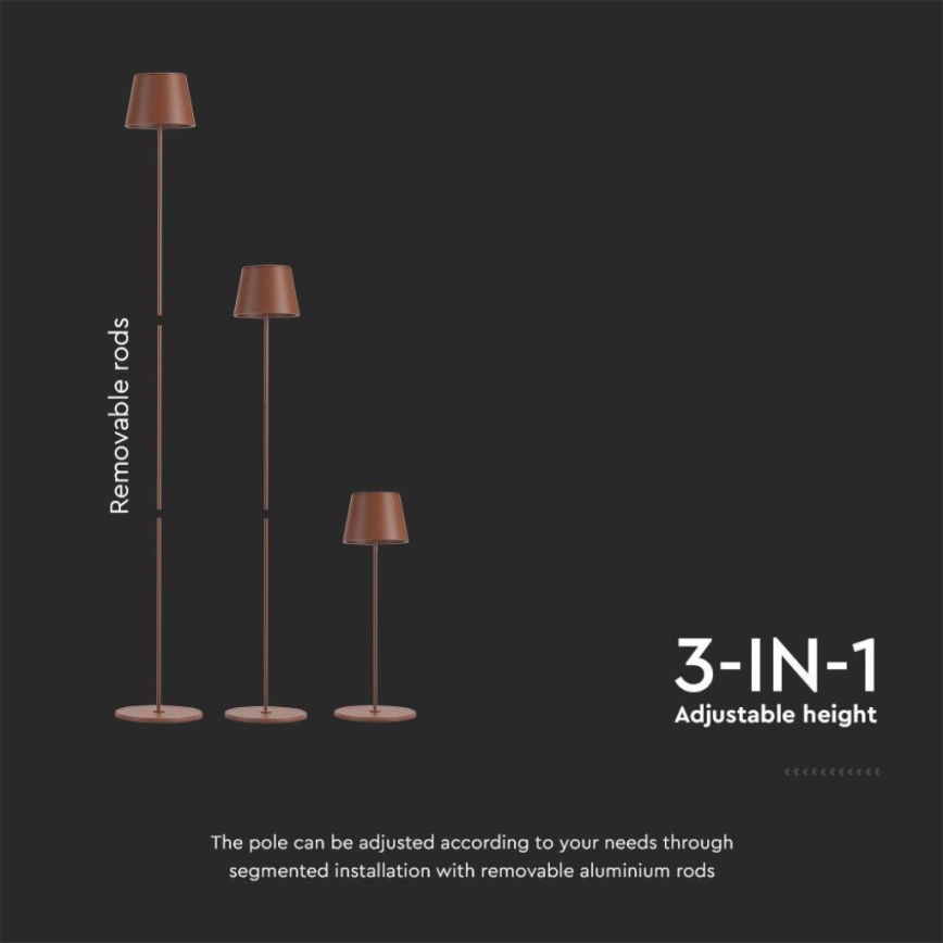 LED Dimmable επαναφορτιζόμενο φωτιστικό δαπέδου 3σε1 LED/4W/5V 4400 mAh 3000K IP54 καφέ