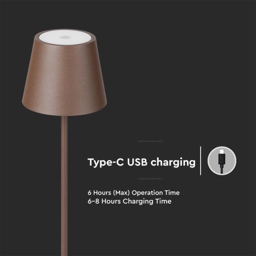 LED Dimmable επαναφορτιζόμενο φωτιστικό δαπέδου 3σε1 LED/4W/5V 4400 mAh 3000K IP54 καφέ