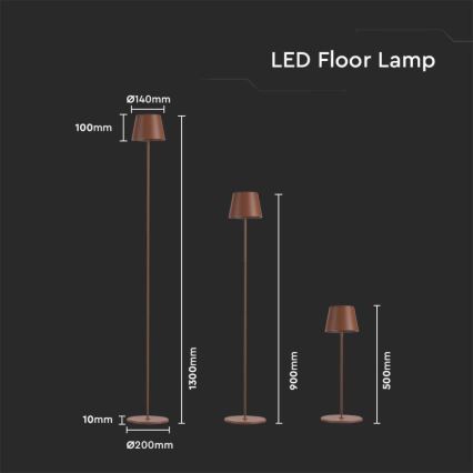 LED Dimmable επαναφορτιζόμενο φωτιστικό δαπέδου 3σε1 LED/4W/5V 4400 mAh 3000K IP54 καφέ