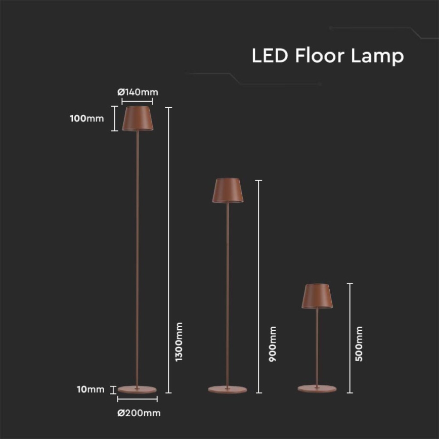 LED Dimmable επαναφορτιζόμενο φωτιστικό δαπέδου 3σε1 LED/4W/5V 4400 mAh 3000K IP54 καφέ