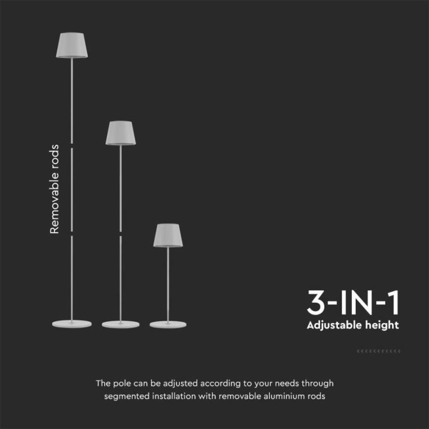 LED Dimmable επαναφορτιζόμενο φωτιστικό δαπέδου 3σε1 LED/4W/5V 4400 mAh 3000K IP54 λευκό