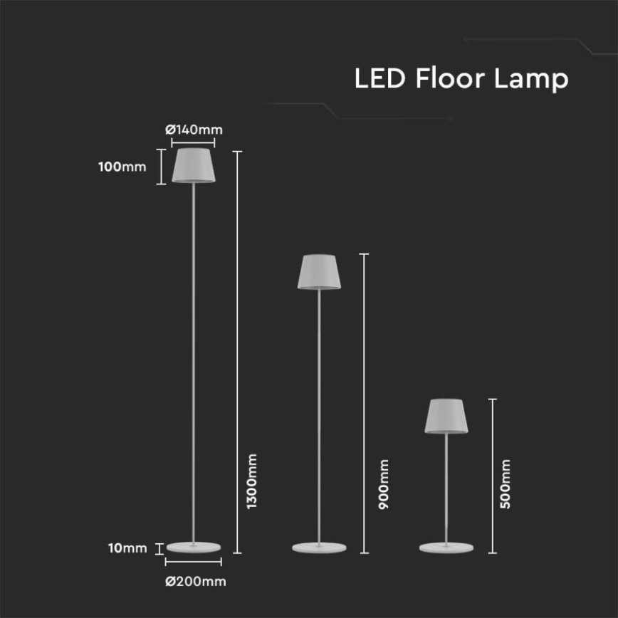 LED Dimmable επαναφορτιζόμενο φωτιστικό δαπέδου 3σε1 LED/4W/5V 4400 mAh 3000K IP54 λευκό
