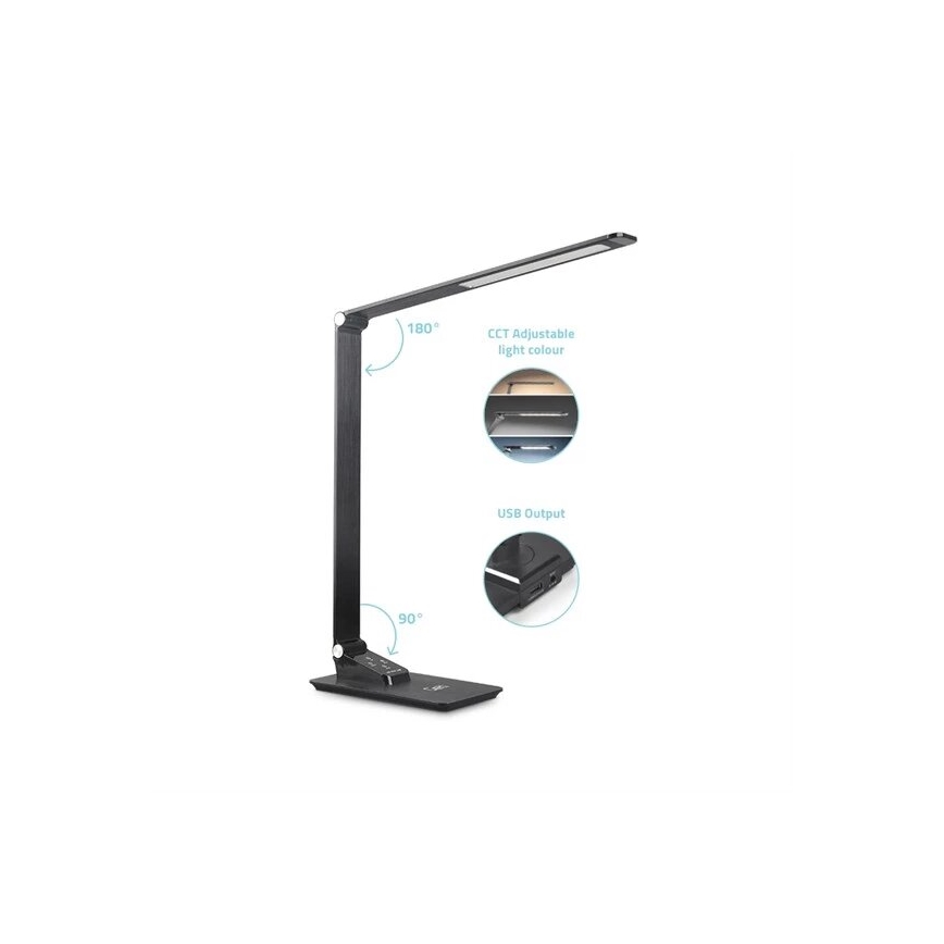 LED Dimmable επιτραπέζιο φωτιστικό με USB LED/7W/230V 3000K/4000K/5500K μαύρο
