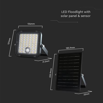 LED Dimming solar προβολέας με αισθητήρα LED/10W/3,7V 4000/6000K IP65 + τηλεχειριστήριο