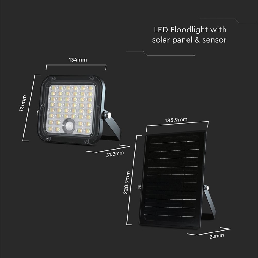LED Dimming solar προβολέας με αισθητήρα LED/10W/3,7V 4000/6000K IP65 + τηλεχειριστήριο