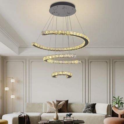 LED Dimming κρύσταλλο πολύφωτο on a string LED/100W/230V 3000-6500K ασήμι + τηλεχειριστήριο