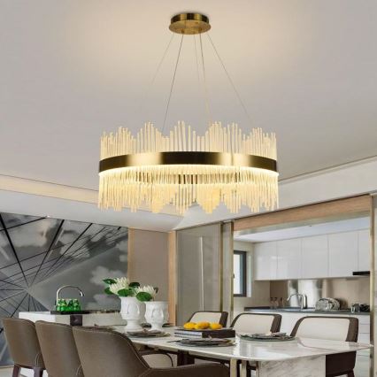 LED Dimming κρύσταλλο πολύφωτο on a string LED/110W/230V 3000-6500K χρυσαφί + τηλεχειριστήριο