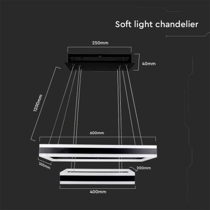 Led Dimmable κρεμαστό φωτιστικό οροφής LED/113W/230V 3000K μαύρο