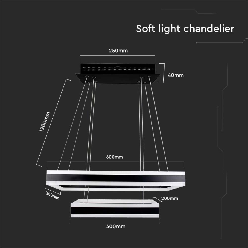 Led Dimmable κρεμαστό φωτιστικό οροφής LED/113W/230V 3000K μαύρο
