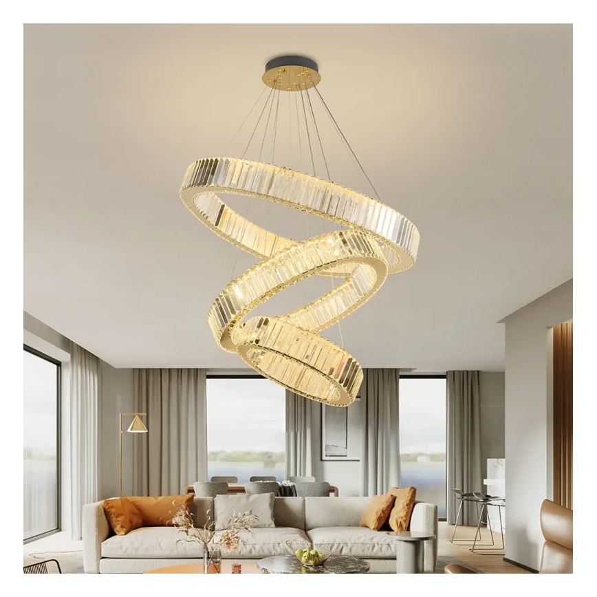 LED Dimming κρύσταλλο πολύφωτο on a string LED/115W/230V 3000-6500K χρώμιο/χρυσαφί + τηλεχειριστήριο