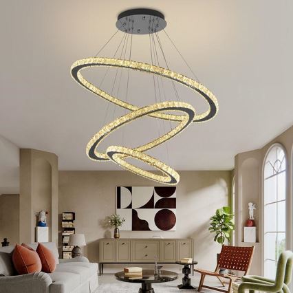 LED Dimming κρύσταλλο πολύφωτο on a string LED/210W/230V 3000-6500K ασήμι + τηλεχειριστήριο