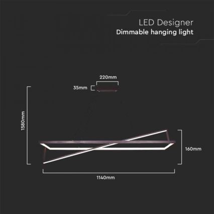 Led Dimmable κρεμαστό φωτιστικό οροφής LED/45W/230V 3000K 114 cm μαύρο