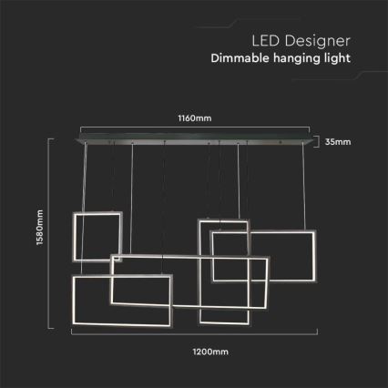 Led Dimmable κρεμαστό φωτιστικό οροφής LED/45W/230V 3000K μαύρο