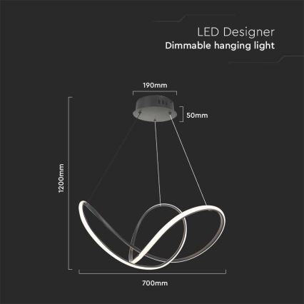 Led Dimmable κρεμαστό φωτιστικό οροφής LED/50W/230V 3000K μαύρο