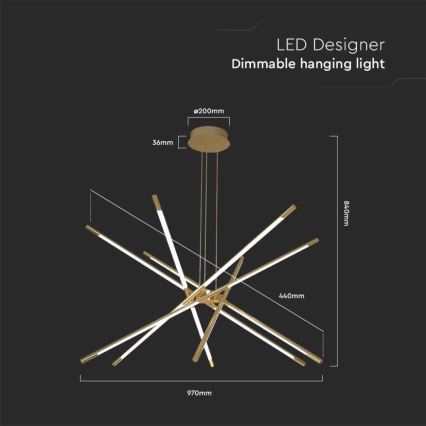 Led Dimmable κρεμαστό φωτιστικό οροφής LED/50W/230V 3000K χρυσαφί