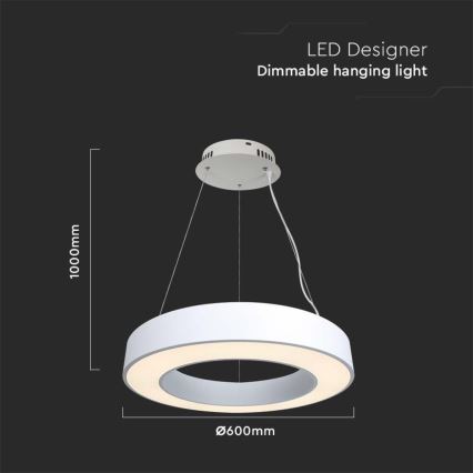 Led Dimmable κρεμαστό φωτιστικό οροφής LED/50W/230V 4000K διάμετρος 60 cm λευκό