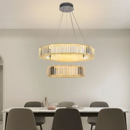 LED Dimming κρυστάλλινο κρεμαστό φωτιστικό οροφής κρεμαστό φωτιστικό οροφής LED/65W/230V 3000-6500K γυαλιστερό χρώμιο + τηλεχειριστήριο