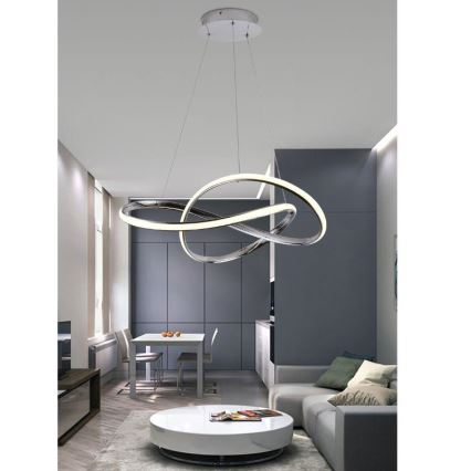 Led Dimmable κρεμαστό φωτιστικό οροφής LED/70W/230V 3000-6500K διάμετρος 60 cm γυαλιστερό χρώμιο + τηλεχειριστήριο