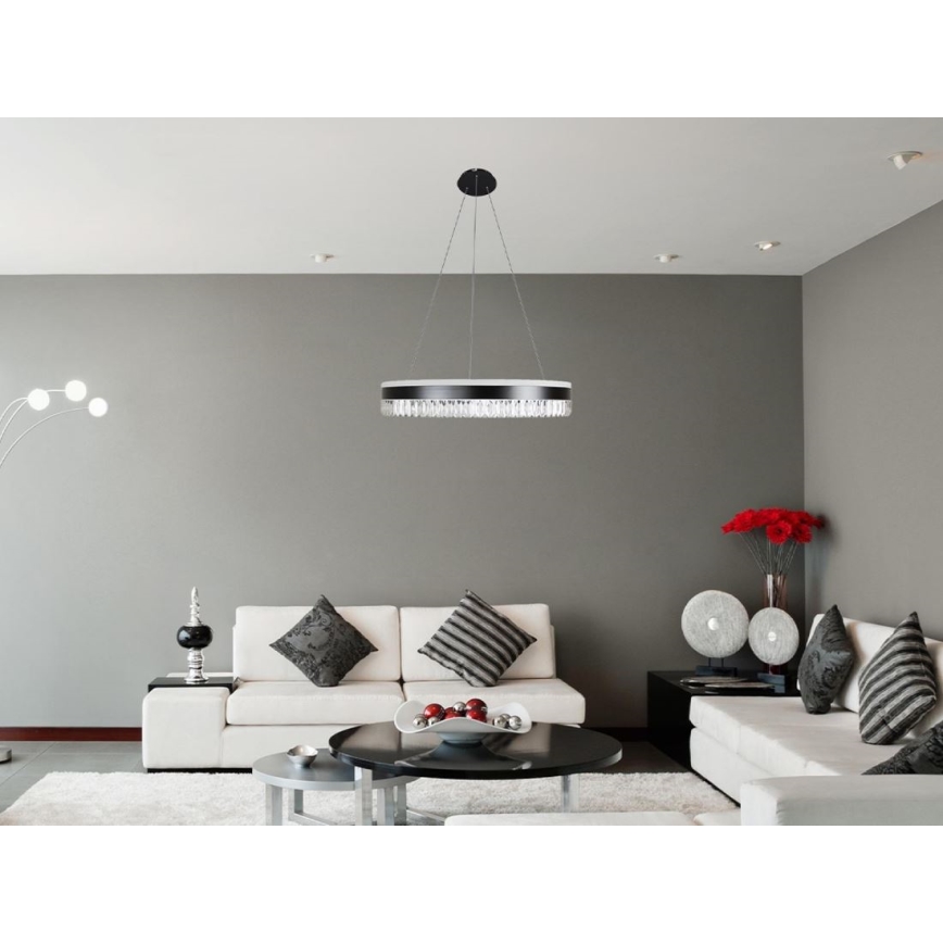 LED Dimming κρύσταλλο κρεμαστό φωτιστικό οροφής κρεμαστό φωτιστικό οροφής LED/80W/230V 3000-6500K μαύρο + τηλεχειριστήριο