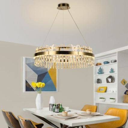 LED Dimming κρύσταλλο πολύφωτο on a string LED/80W/230V 3000-6500K χρυσαφί + τηλεχειριστήριο