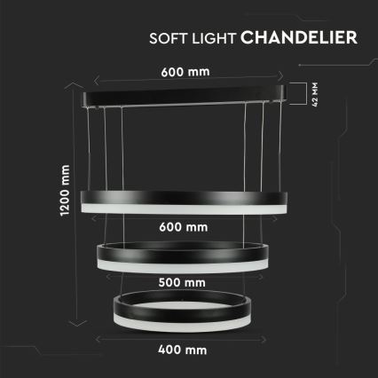Led Dimmable κρεμαστό φωτιστικό οροφής LED/86W/230V 3000K μαύρο