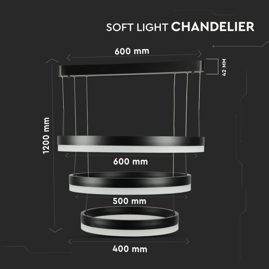 Led Dimmable κρεμαστό φωτιστικό οροφής LED/86W/230V 3000K μαύρο