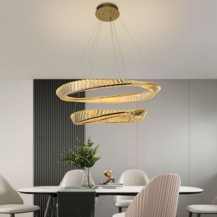 LED Dimming κρύσταλλο πολύφωτο on a string LED/90W/230V 3000-6500K χρυσαφί/χρώμιο + τηλεχειριστήριο