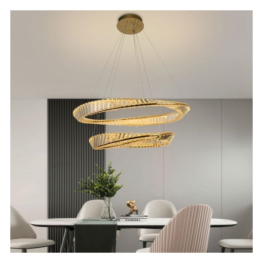 LED Dimming κρύσταλλο πολύφωτο on a string LED/90W/230V 3000-6500K χρυσαφί/χρώμιο + τηλεχειριστήριο