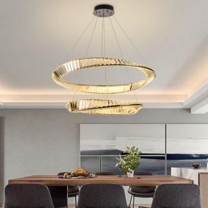 LED Dimming κρυστάλλινο κρεμαστό φωτιστικό οροφής κρεμαστό φωτιστικό οροφής LED/90W/230V 3000-6500K γυαλιστερό χρώμιο + τηλεχειριστήριο