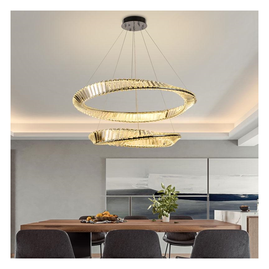 LED Dimming κρυστάλλινο κρεμαστό φωτιστικό οροφής κρεμαστό φωτιστικό οροφής LED/90W/230V 3000-6500K γυαλιστερό χρώμιο + τηλεχειριστήριο