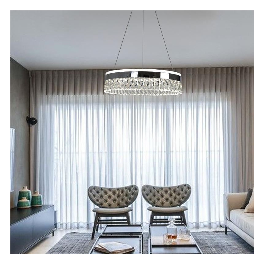 LED Dimming κρυστάλλινο κρεμαστό φωτιστικό οροφής κρεμαστό φωτιστικό οροφής LED/90W/230V 3000-6500K γυαλιστερό χρώμιο + τηλεχειριστήριο