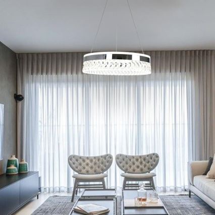 LED Dimming κρυστάλλινο κρεμαστό φωτιστικό οροφής κρεμαστό φωτιστικό οροφής LED/90W/230V 3000-6500K γυαλιστερό χρώμιο + τηλεχειριστήριο