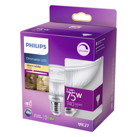 LED Dimmable λαμπτήρας Philips E27/9,5W/230V 2700K