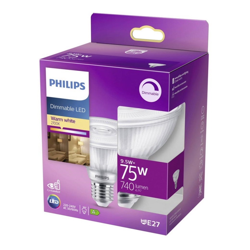 LED Dimmable λαμπτήρας Philips E27/9,5W/230V 2700K