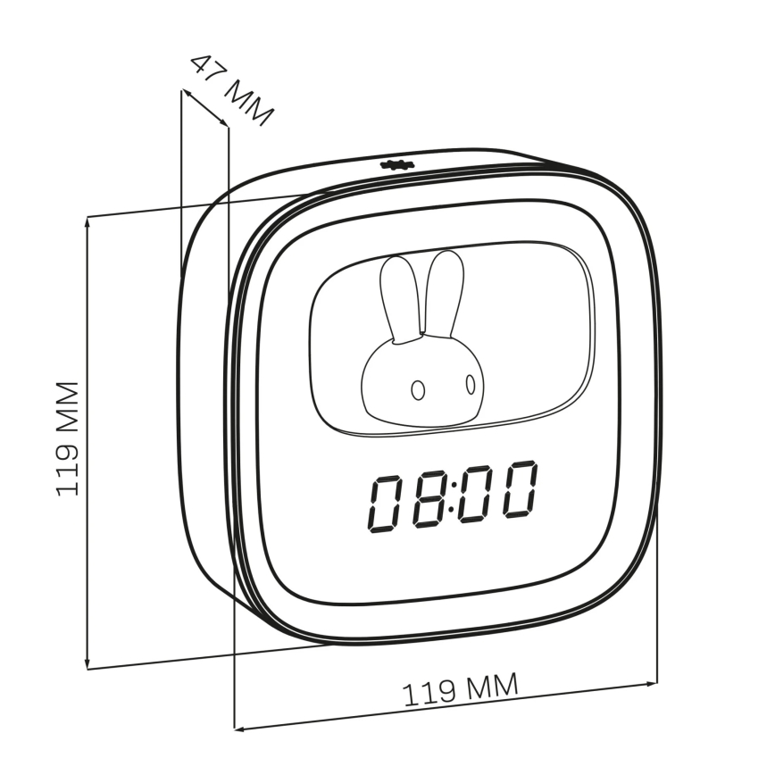 LED Dimmable μικρό φωτιστικό νύχτας με ξυπνητήρι BUNNY LED/1,2W/5V 3000K
