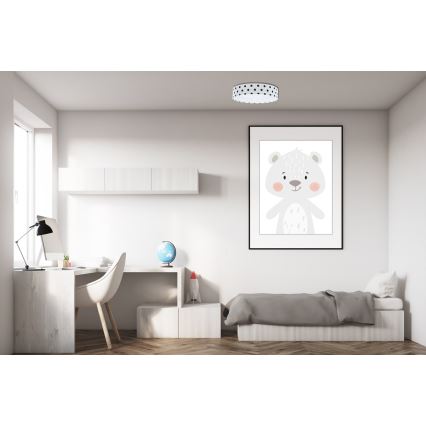 LED Dimmable φωτιστικό οροφής SMART GALAXY KIDS LED/24W/230V 3000-6500K Dots λευκό/μαύρο + τηλεχειριστήριο