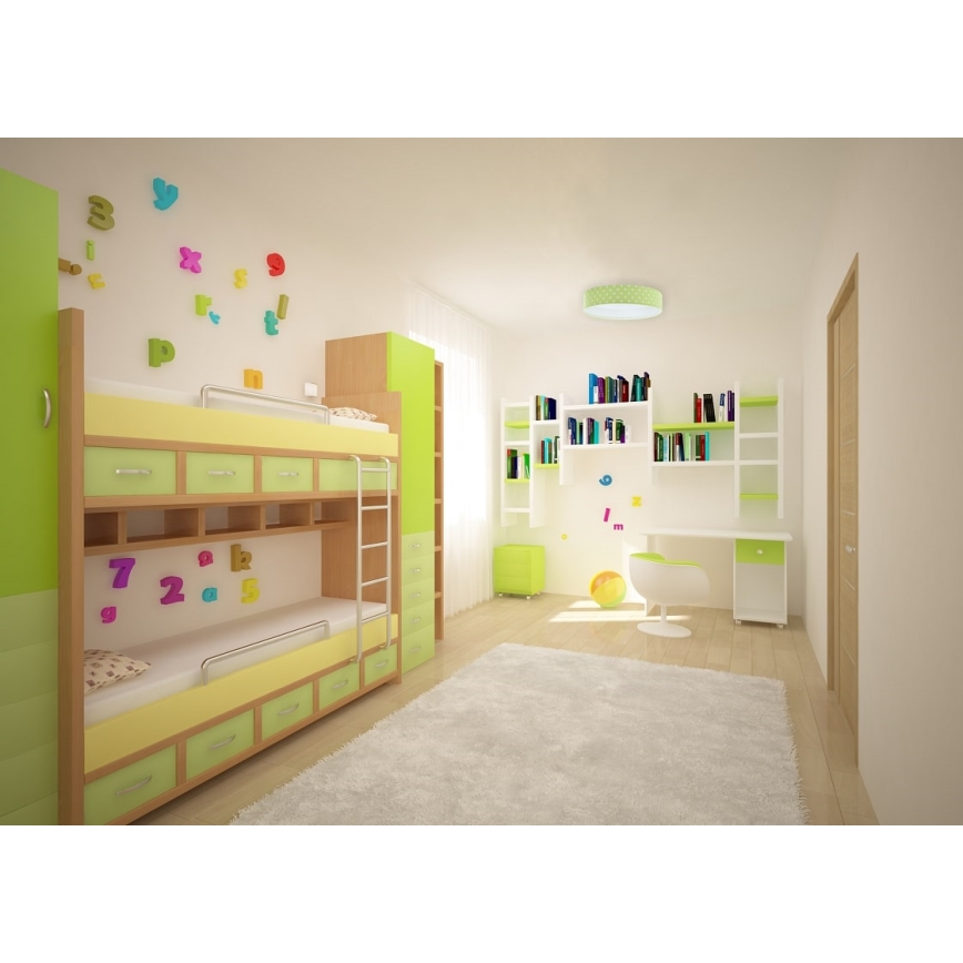 LED Dimmable φωτιστικό οροφής SMART GALAXY KIDS LED/24W/230V 3000-6500K Dots πράσινο/λευκό + τηλεχειριστήριο