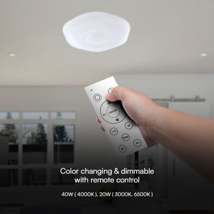 LED Dimmable φωτιστικό οροφής LED/40W/230V 3000-6500K 40 cm λευκό + τηλεχειριστήριο