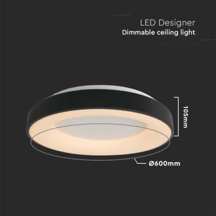 LED Dimmable φωτιστικό οροφής LED/49W/230V 3000K διάμετρος 60 cm μαύρο