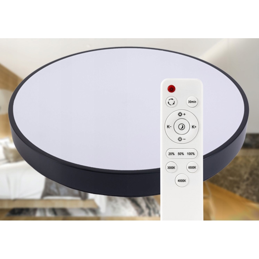 LED Dimmable φωτιστικό οροφής LED/50W/230V 3000-6500K διάμετρος 50 cm μαύρο + τηλεχειριστήριο