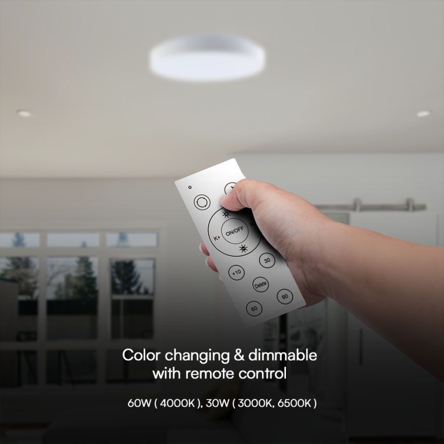 LED Dimmable φωτιστικό οροφής LED/60W/230V 3000-6500K 49,5 cm λευκό + τηλεχειριστήριο