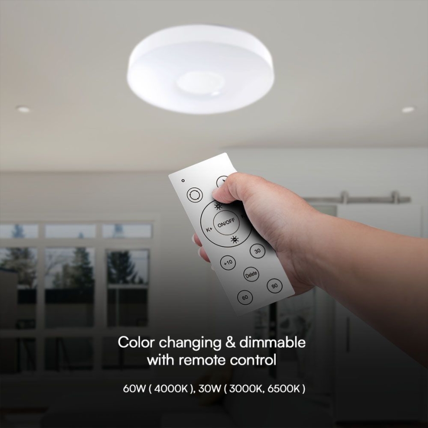 LED Dimmable φωτιστικό οροφής LED/60W/230V 3000-6500K 49,5 cm λευκό + τηλεχειριστήριο