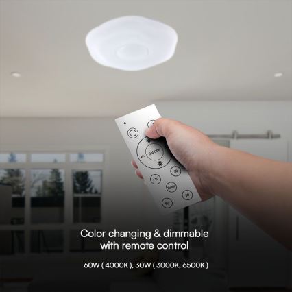 LED Dimmable φωτιστικό οροφής LED/60W/230V 3000-6500K 50 cm λευκό + τηλεχειριστήριο