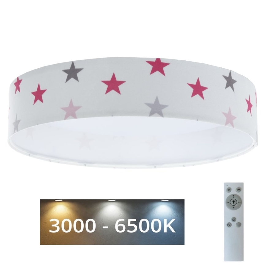 LED Dimmable φωτιστικό οροφής SMART GALAXY KIDS LED/24W/230V 3000-6500K αστέρια λευκό/ροζ/γκρι + τηλεχειριστήριο