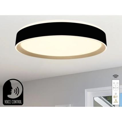 LED Dimmable φωτιστικό οροφής με φωνητικό έλεγχο OPAL LED/48W/230V 2700-6500K μαύρο + τηλεχειριστήριο