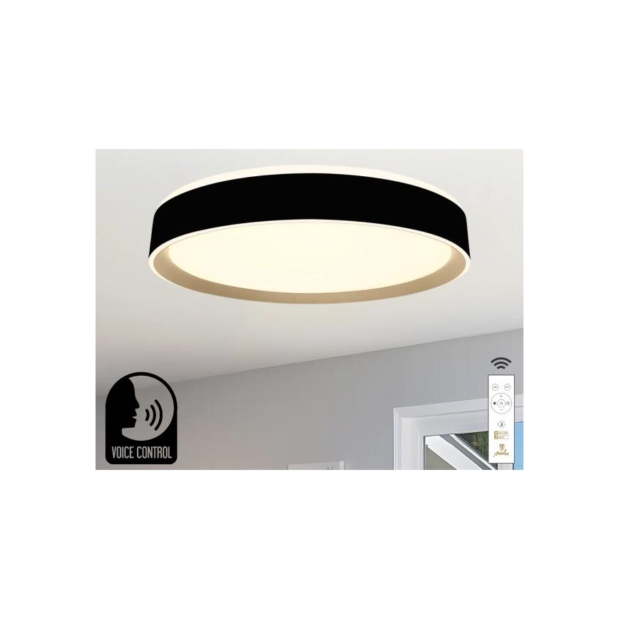 LED Dimmable φωτιστικό οροφής με φωνητικό έλεγχο OPAL LED/48W/230V 2700-6500K μαύρο + τηλεχειριστήριο