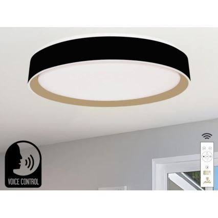 LED Dimmable φωτιστικό οροφής με φωνητικό έλεγχο OPAL LED/48W/230V 2700-6500K μαύρο + τηλεχειριστήριο