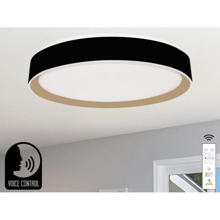 LED Dimmable φωτιστικό οροφής με φωνητικό έλεγχο OPAL LED/48W/230V 2700-6500K μαύρο + τηλεχειριστήριο