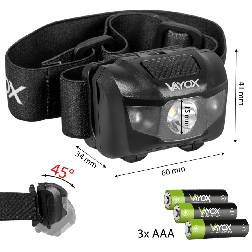 LED Dimming φακός κεφαλής 3xLED/3xAAA IPX4 100 γυαλιστερό