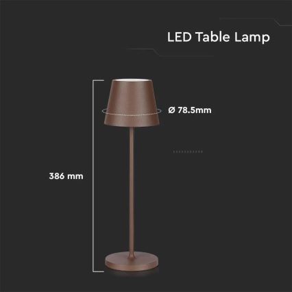 LED Dimming touch rechargeable επιτραπέζια λάμπα LED/2W/5V 4400 mAh 3000K IP54 καφέ